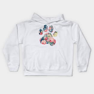 Navy Floral Paw Print Kids Hoodie